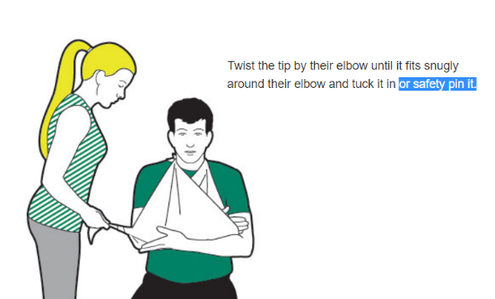 How to use a safety pin to make a sling