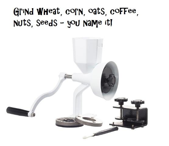 Grinds wheat, coffee, nuts, seeds, corn -- you name it!