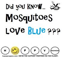 Page 176 of How to Stay Alive in the Woods says mosquitoes love blue